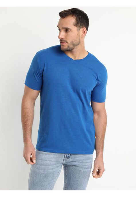 Polera Manga Corta Cuello V Azul-1