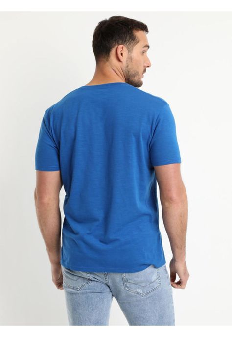 Polera Manga Corta Cuello V Azul-2