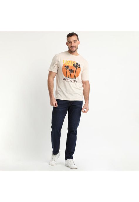 Polera Manga Corta Cuello Redondo Print Beige-0