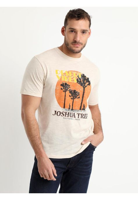 Polera Manga Corta Cuello Redondo Print Beige-1