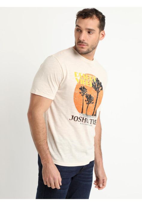 Polera Manga Corta Cuello Redondo Print Beige-2