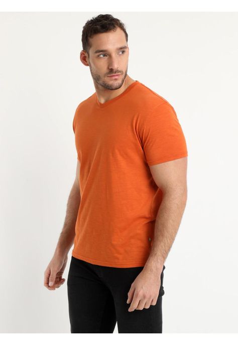 Polera Manga Corta Cuello V Naranjo oscuro-1
