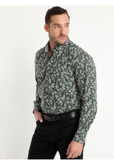 Camisa Trevira Estampada Verde Musgo-1