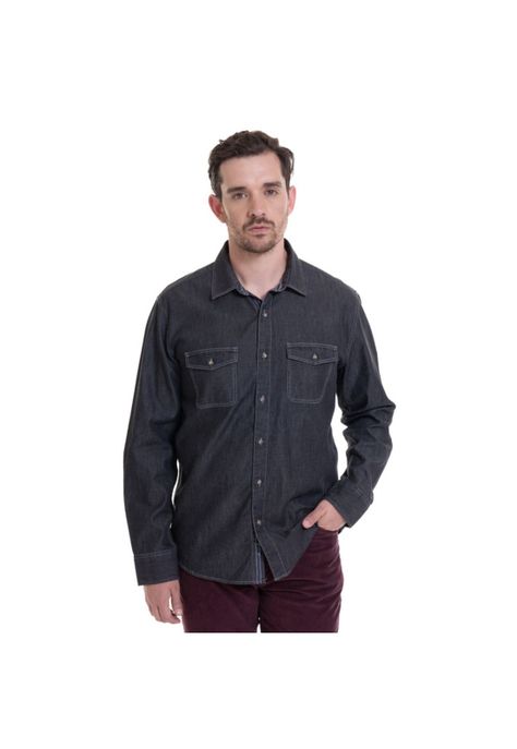 Camisa Denim Básica Gris Oscuro-0