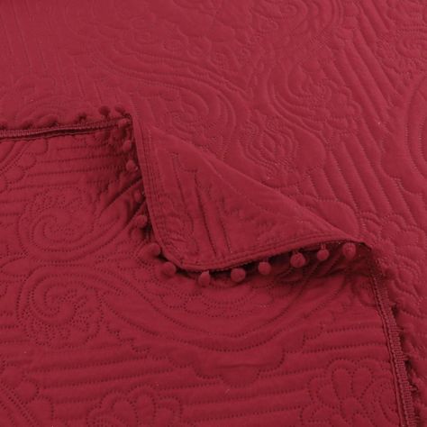Cubrecama Quilt De Verano King 2.5 Plazas Pompones Burdeo-1