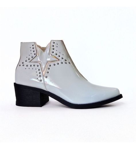 Botin De Mujer Modelo Estrella Tachas Blanco Brillante -7669-0