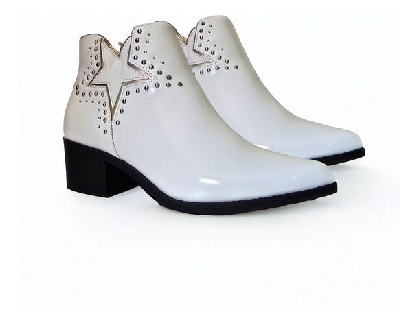 Botin De Mujer Modelo Estrella Tachas Blanco Brillante -7669-2