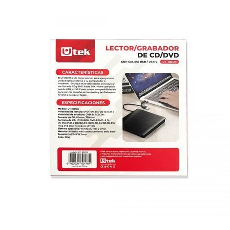 Lector/grabador de CD/DVD USB dual C/A / mod. UT- RD12X Utek-2