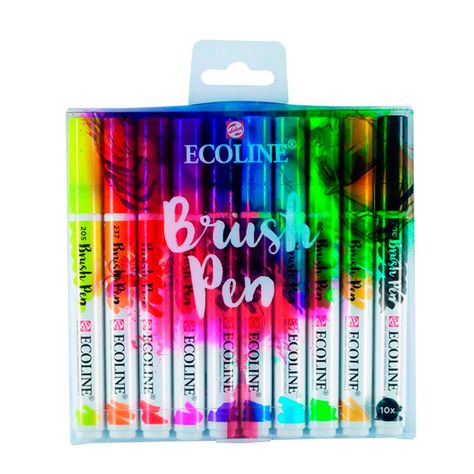 Set Plumones Punta Pincel Ecoline (10 Colores)-0