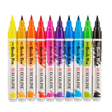Set Plumones Punta Pincel Ecoline (10 Colores)-1