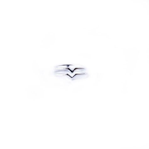 Anillo midi doble V plata-0