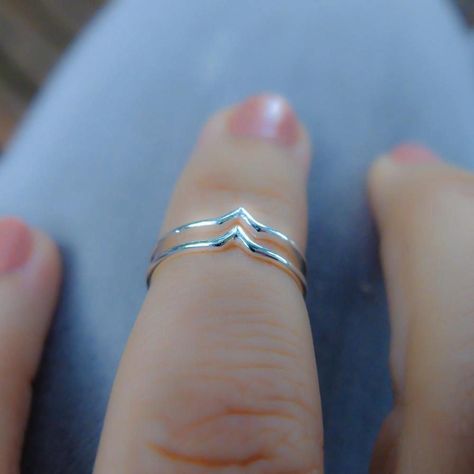 Anillo midi doble V plata-3