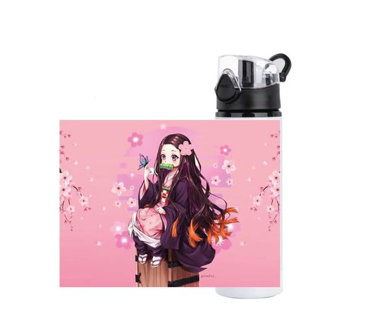 SET DISEÑO NEZUKO  KIMETSU NO YAIBA  BOTELLA, TERMO , TAZÓN-4