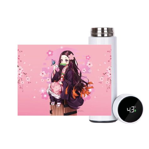 SET DISEÑO NEZUKO  KIMETSU NO YAIBA  BOTELLA, TERMO , TAZÓN-5