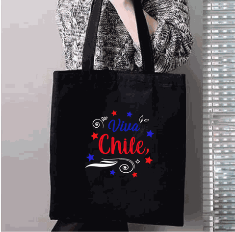 BOLSO TOTE BAG VIVA CHILE FIESTAS PATRIAS 35 X 40 CM ALGODÓN-1