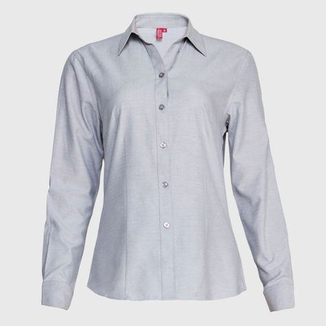 Blusa Oxford Cuello V M/L Gris oscuro-1