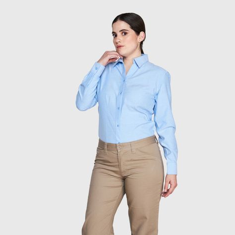 Blusa Oxford Cuello V M/L Celeste-0