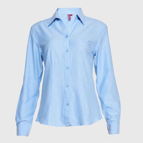 Blusa Oxford Cuello V M/L Celeste-1
