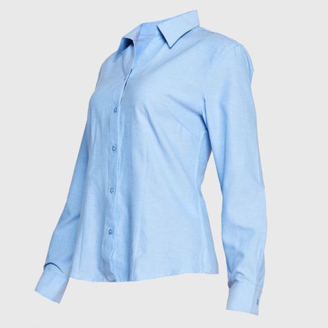 Blusa Oxford Cuello V M/L Celeste-2