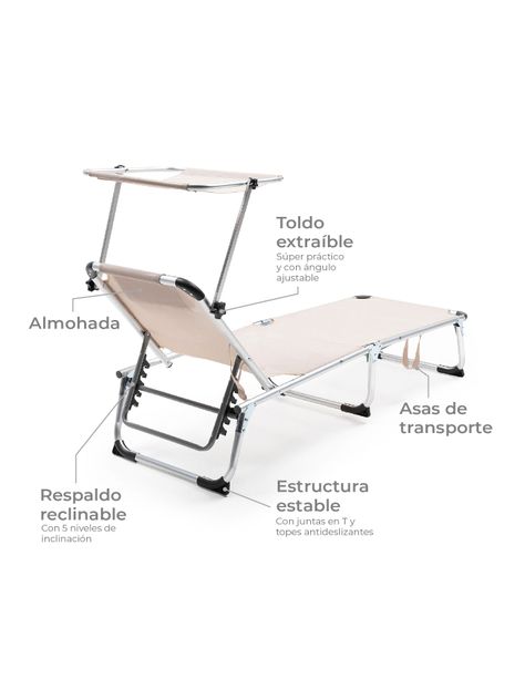Reposera Plegable con Techo Relan Areia Reclinable-3