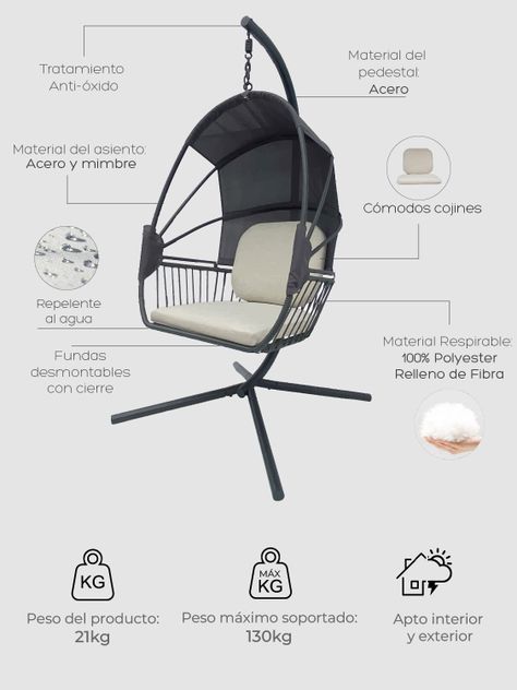 Silla Colgante Bali para Terraza con Base y Cojines-5