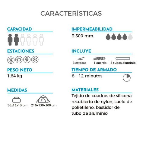 Carpa Técnica Neltume Camping 2 personas Impermeable Pro-4