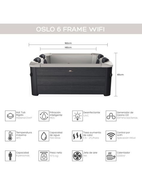 Hot Tub Rígido Oslo Frame WiFi Para 6 Personas MSpa-2