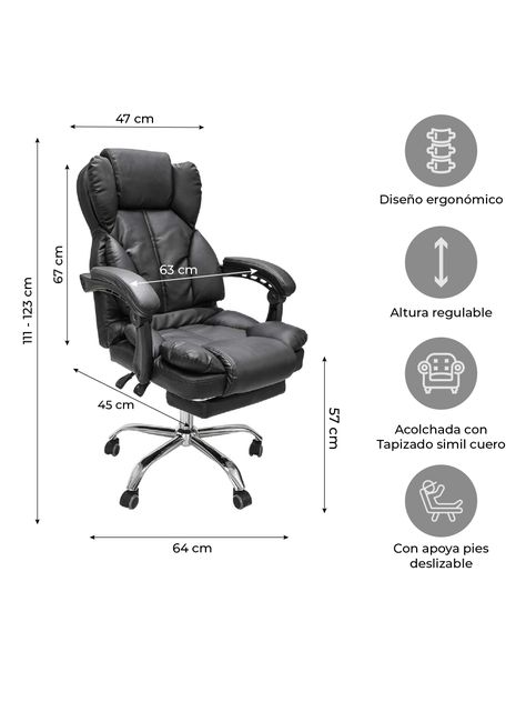 Silla de Escritorio Peace Acolchada con Apoyapies Negra-2