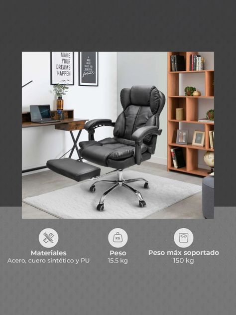 Silla de Escritorio Peace Acolchada con Apoyapies Negra-4