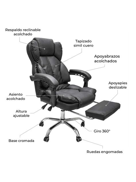 Silla de Escritorio Peace Acolchada con Apoyapies Negra-5