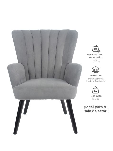 Sitial Acanalado Relan Azalia Poltrona de Terciopelo Gris-2