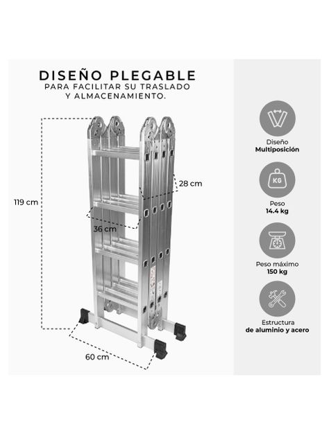 Escalera Plegable Halten Multipropósito 16 Peldaños-3