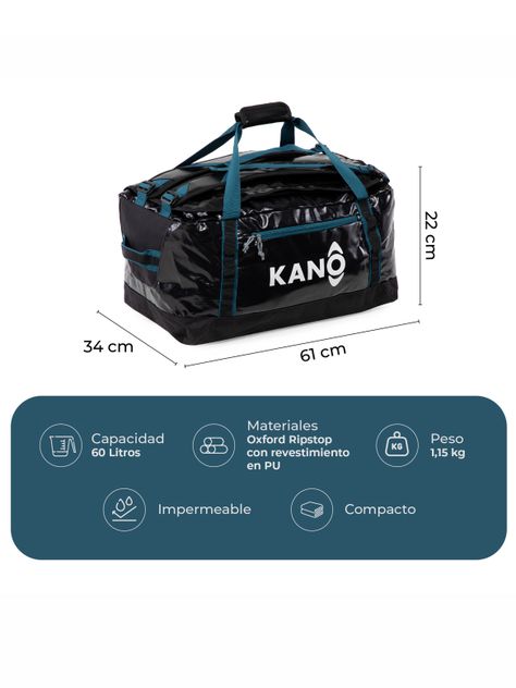 Bolso Mochila Impermeable Negro Kano Outdoor 60L Plegable-1