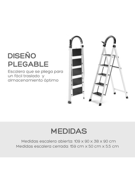 Escalera Plegable Halten de Acero 5 Peldaños-3