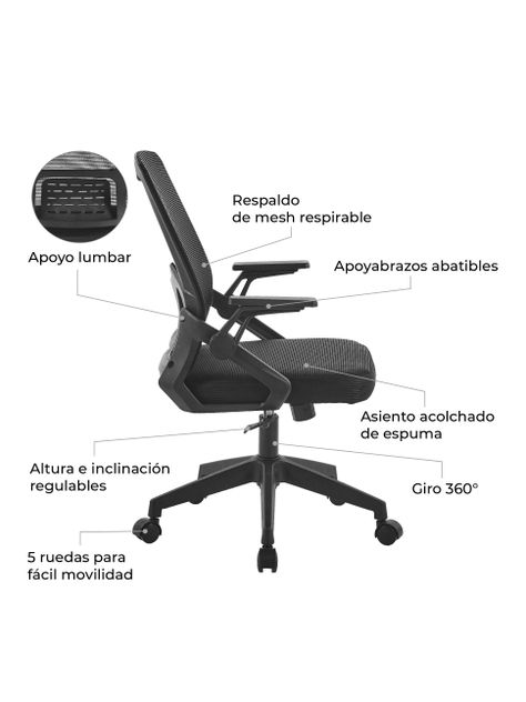Silla de Escritorio Ergonomus Kobe Negro Ergonómica-3