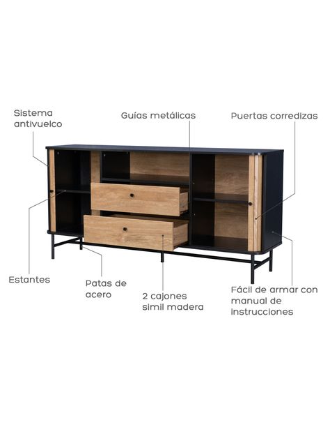 Aparador Buffet Top Living Ebony con Puertas Corredizas-3