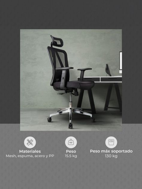 Silla de Escritorio Ergonomus Nairobi con Base Cromada-2