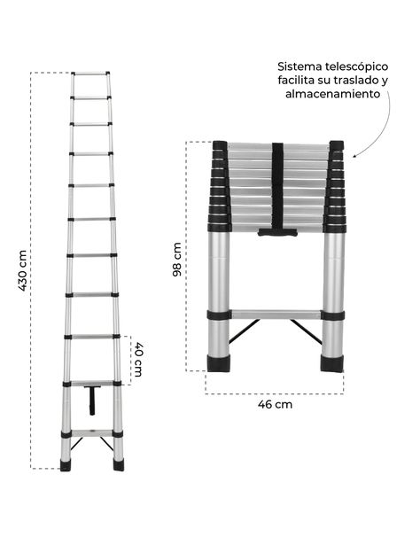 Escalera Telescópica Halten 4,3 Mts Aluminio Retráctil-1
