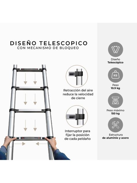 Escalera Telescópica Halten 4,3 Mts Aluminio Retráctil-3