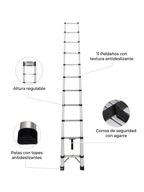 Escalera Telescópica Halten 4,3 Mts Aluminio Retráctil-4