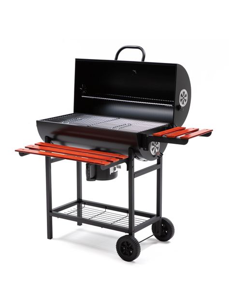 Parrilla Tambor a Carbón Relan BBQ WOOD con Tapa y Ruedas-0