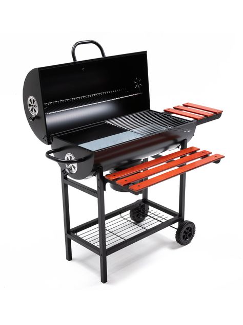 Parrilla Tambor a Carbón Relan BBQ WOOD con Tapa y Ruedas-8