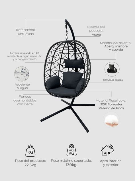 Silla Colgante Fiji para Terraza con Base y Cojines-5