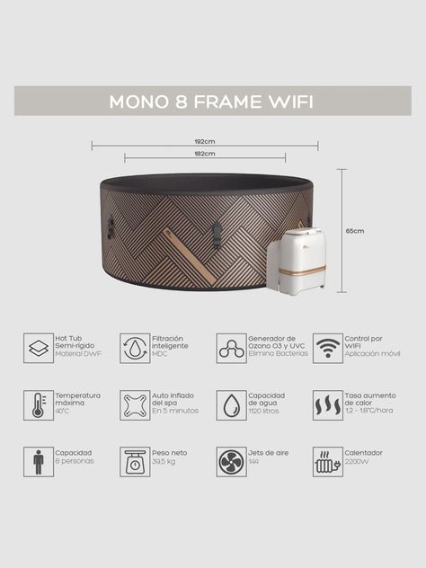 Hot Tub Inflable Mono Eco Frame Wifi Para 8 Personas MSpa-2