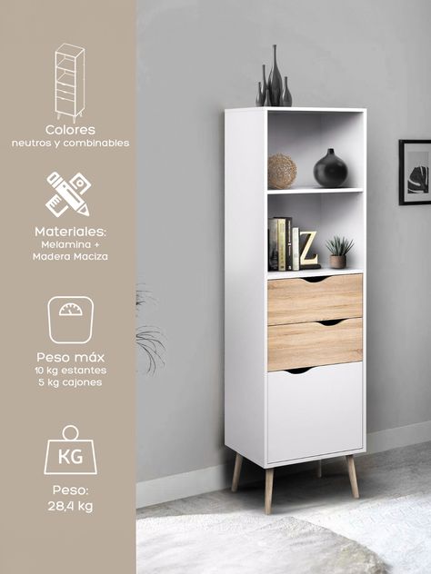 Estante Librero Top Living Gotemburgo Nórdico con Cajones-1