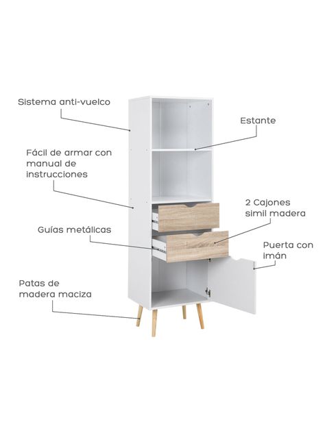 Estante Librero Top Living Gotemburgo Nórdico con Cajones-3