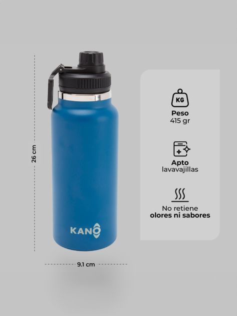 Botella Insulada Azul 1 litro / Botella Agua Kano-6