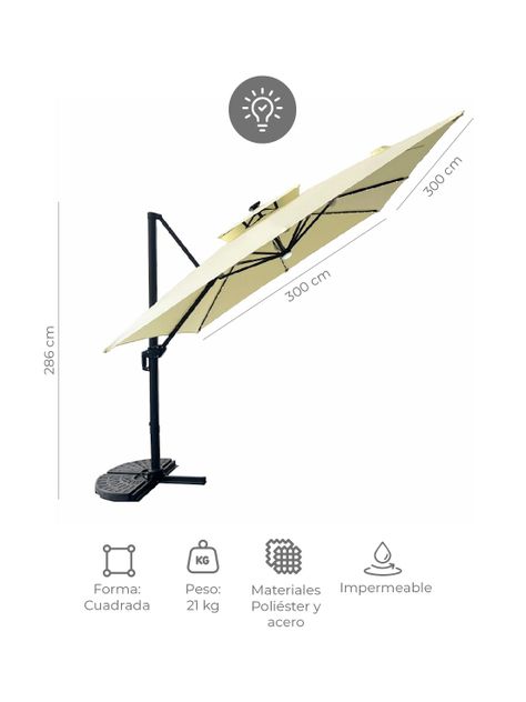 Quitasol Reforzado con Base Relan Bright Night Luces 300cm-1