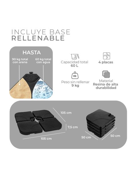 Quitasol Reforzado con Base Relan Bright Night Luces 300cm-3