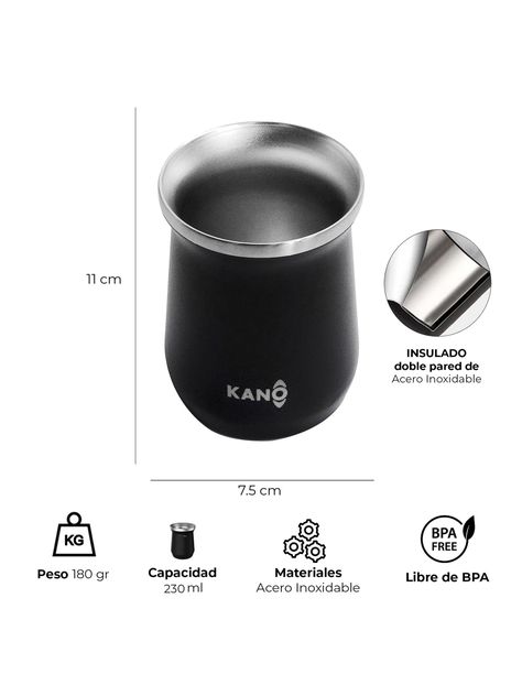Mate de Acero Inoxidable Kano Matera Térmica 230ml Insulado-2